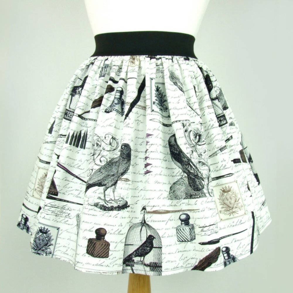 Edgar Allen Poe Inspired A-line Elastic Skirt White